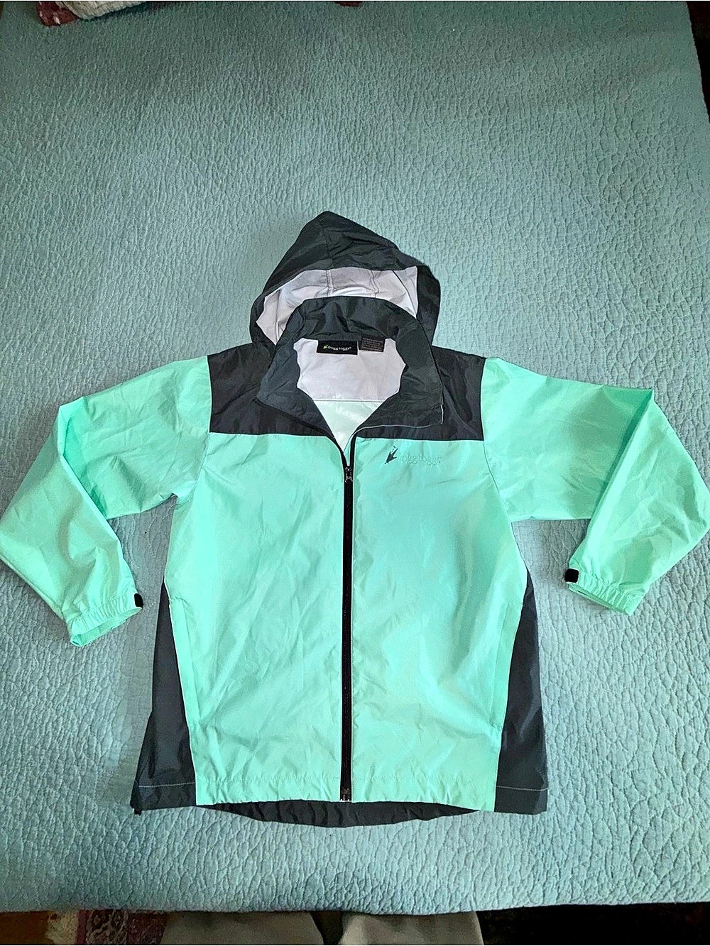Frogg Toggs River Toadz Waterproof Rain Jacket S/M Hooded Windbreaker Mint Black